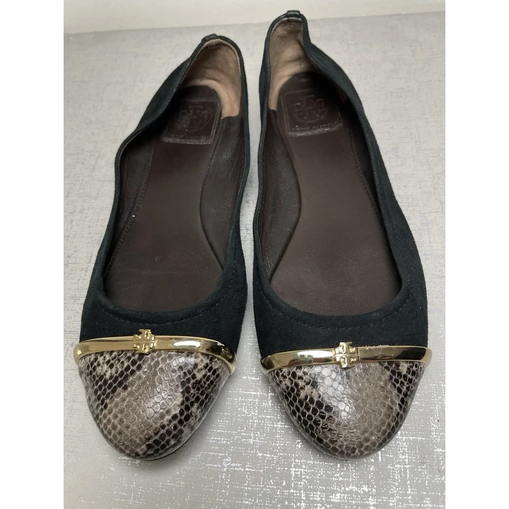 Tory Burch Pacey Suede Snakeskin Cap Toe Ballet Flats Loafers 9 M Preppy Office